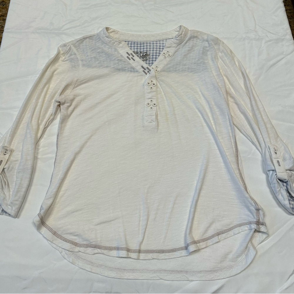 Nine West Cream 3/4 Sleeve Buttoned Polo Blouse